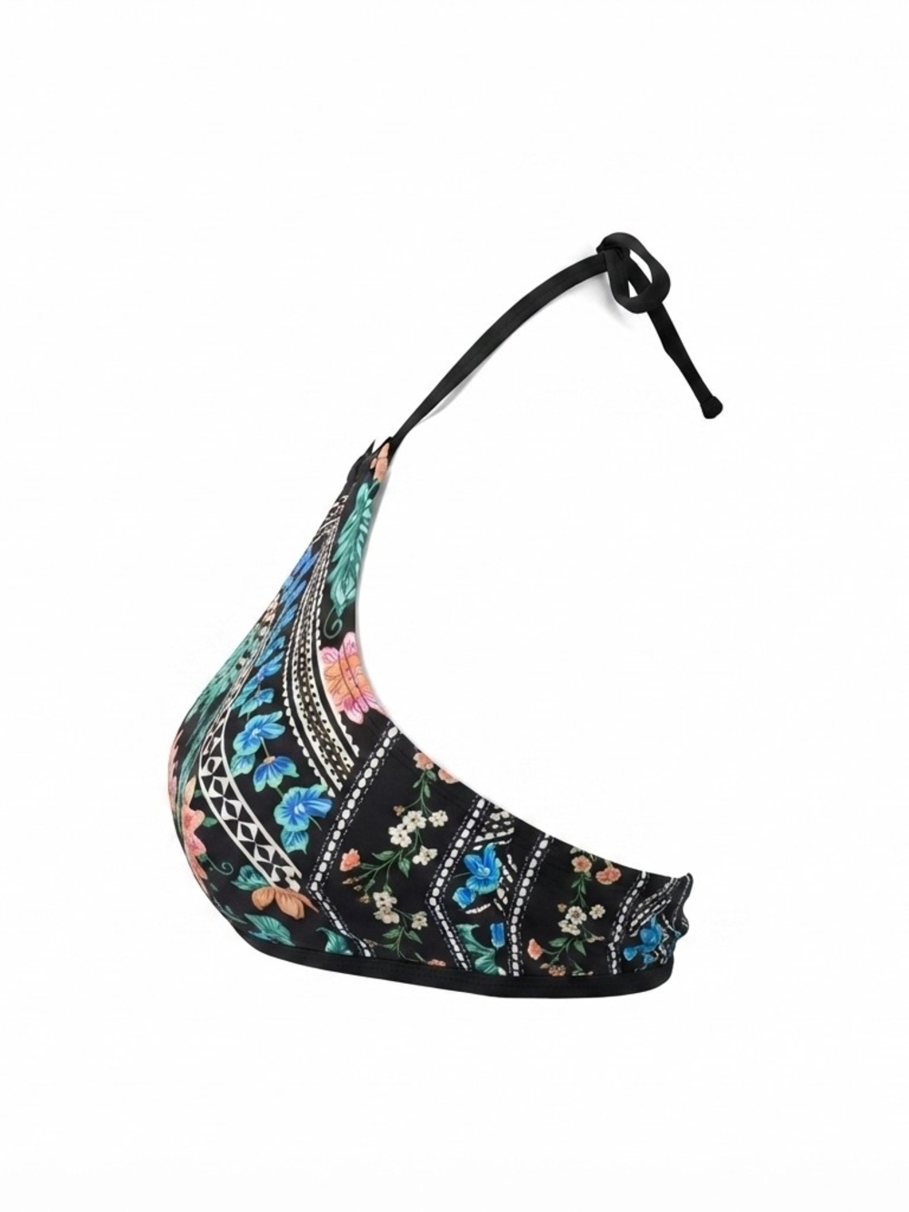 Cupshe Black Paisley Floral Swimwear Top with Teal and Orange Accents XS - Picture 3 of 10